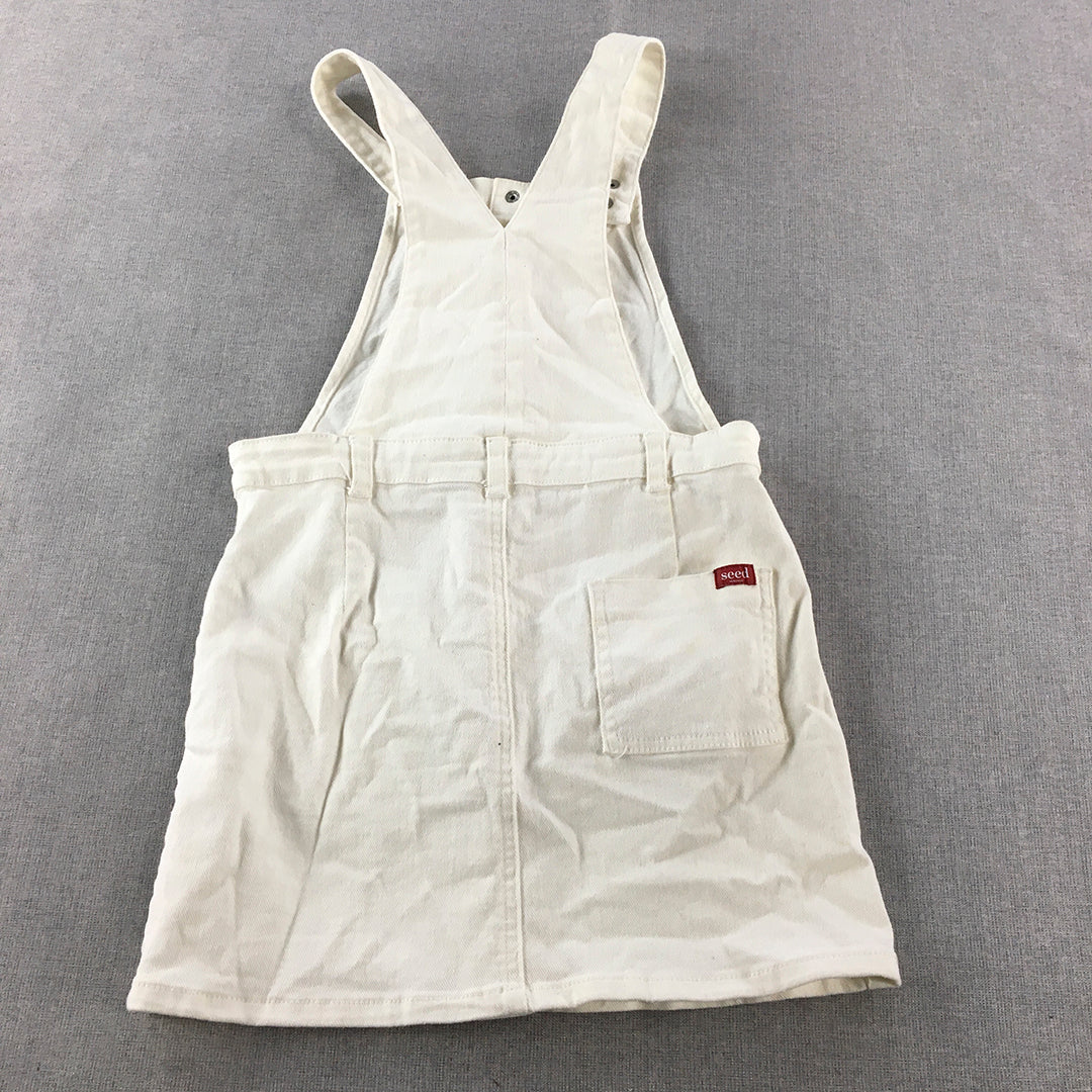 Seed Heritage Kids Girls Denim Dress Size 10 White Snap Button Sleeveless