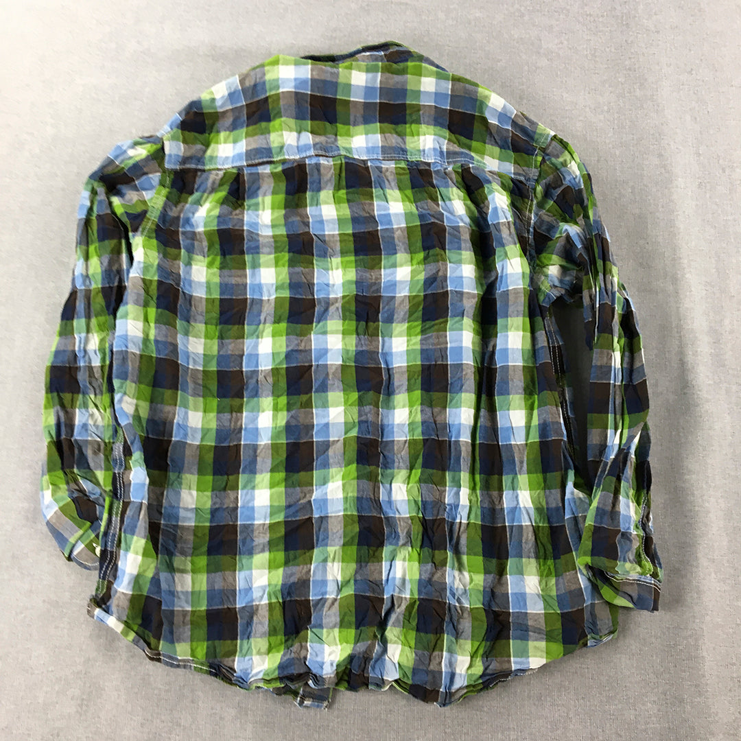 Club Room Mens Shirt Size XL Green Blue Checkered Button-Up Collared