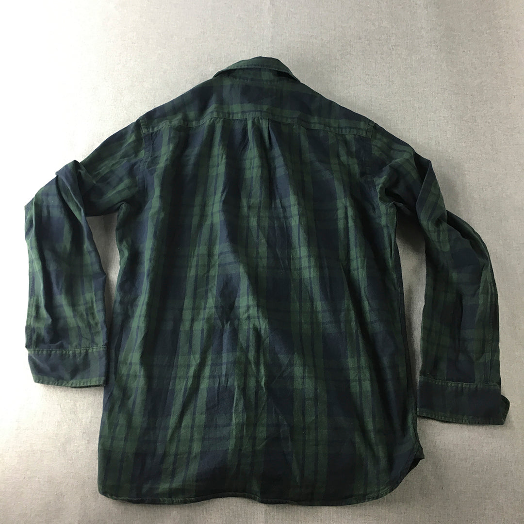 H&M Mens Shirt Size S Green Checkered Long Sleeve Button-Up Collared