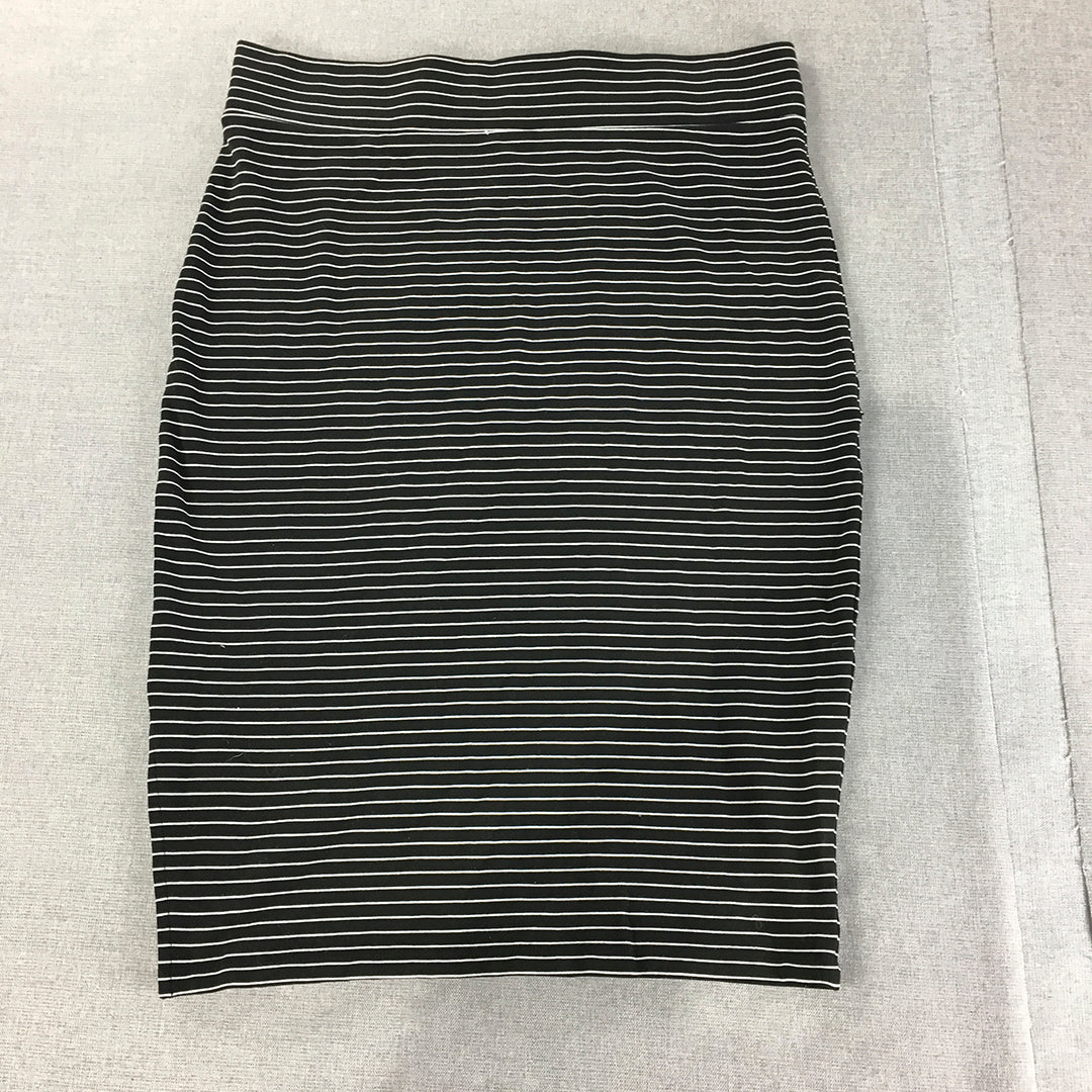 Seed Heritage Womens Midi Skirt Size 14 Black Striped Knit Pencil Straight