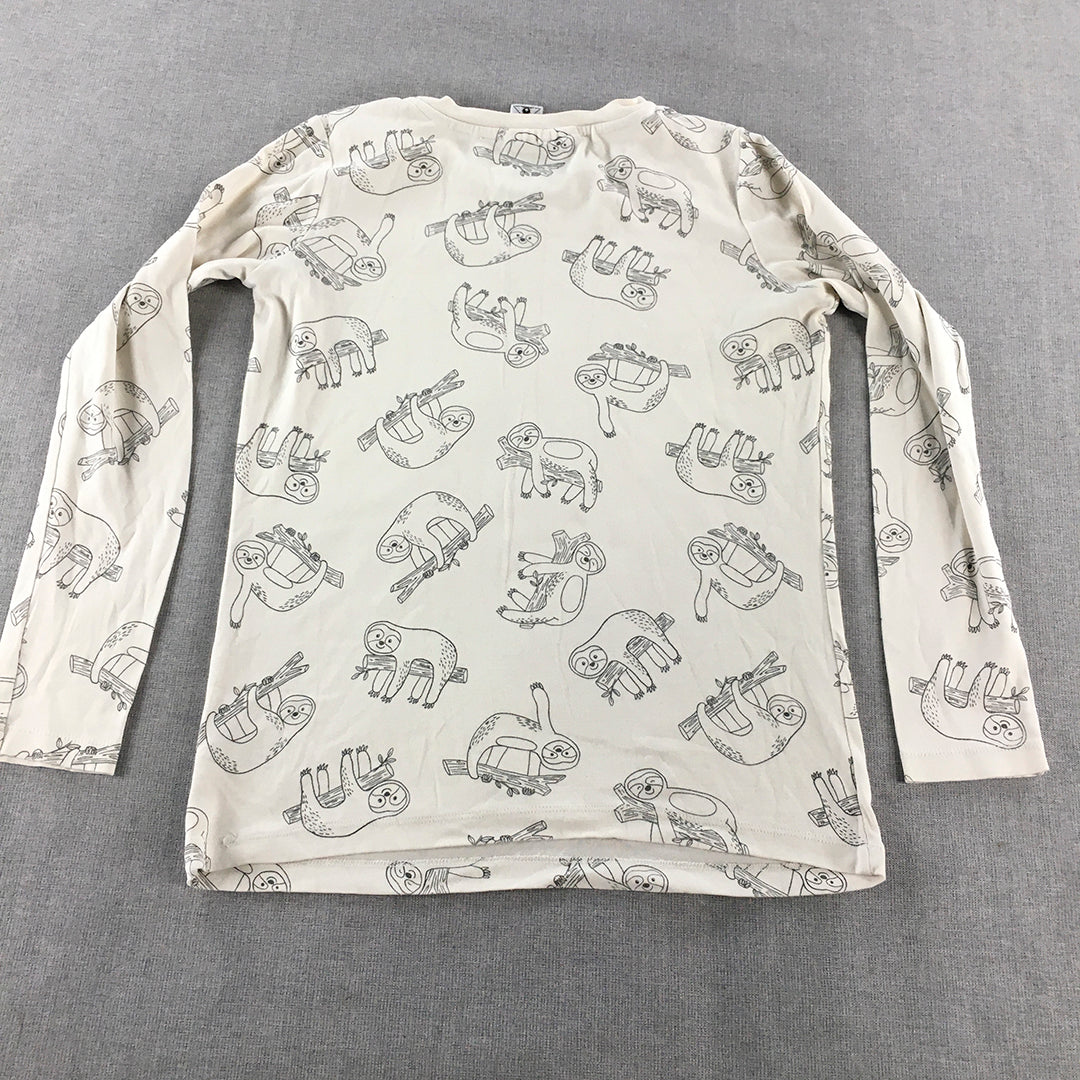 Peter Alexander Jnr Kids Sleep Shirt Size 12 Grey Sloth Pattern Pajama