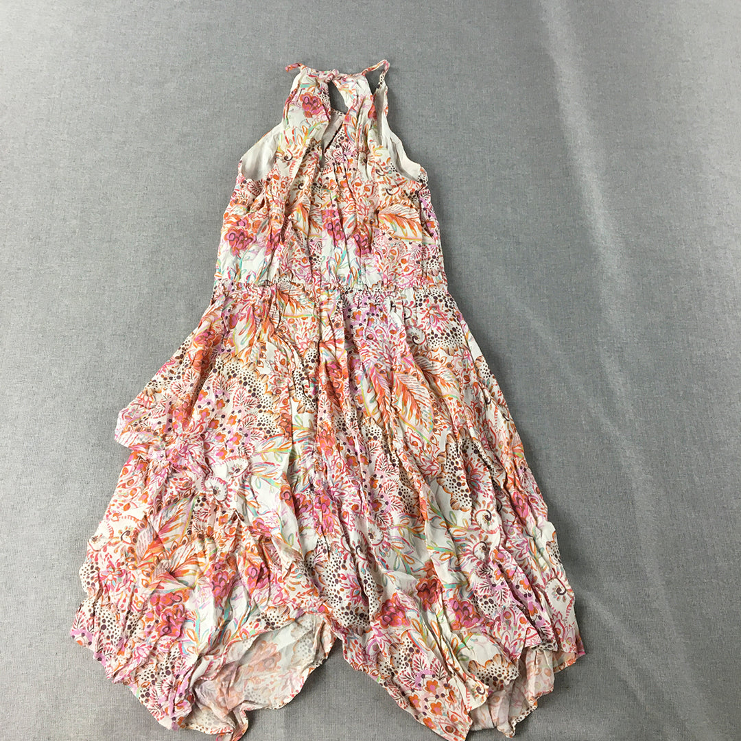 Forever New Womens Mini Dress Size 6 White Pink Floral Sleeveless Layered