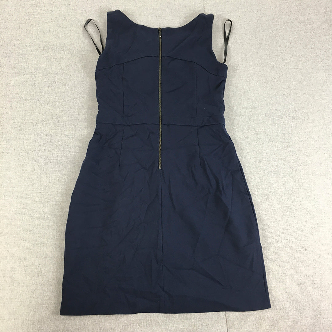 Forever New Womens Pencil Dress Size 8 Navy Blue Mini Pleated Sleeveless