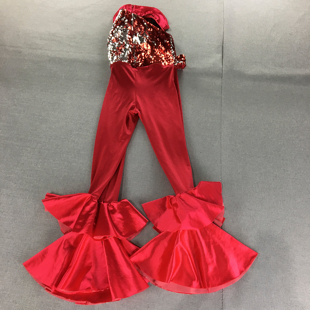 Weissman Kids Dance Costume Size XL Child Red Sequin Bodysuit