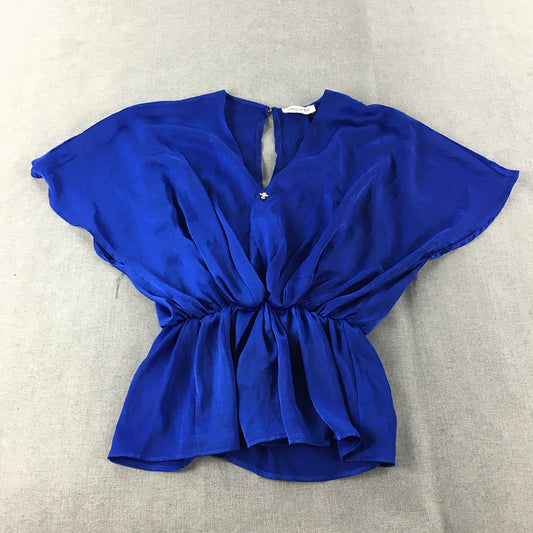 Ebby & I Womens Top Size M Blue Fit & Flare Short Sleeve Pleated Blouse