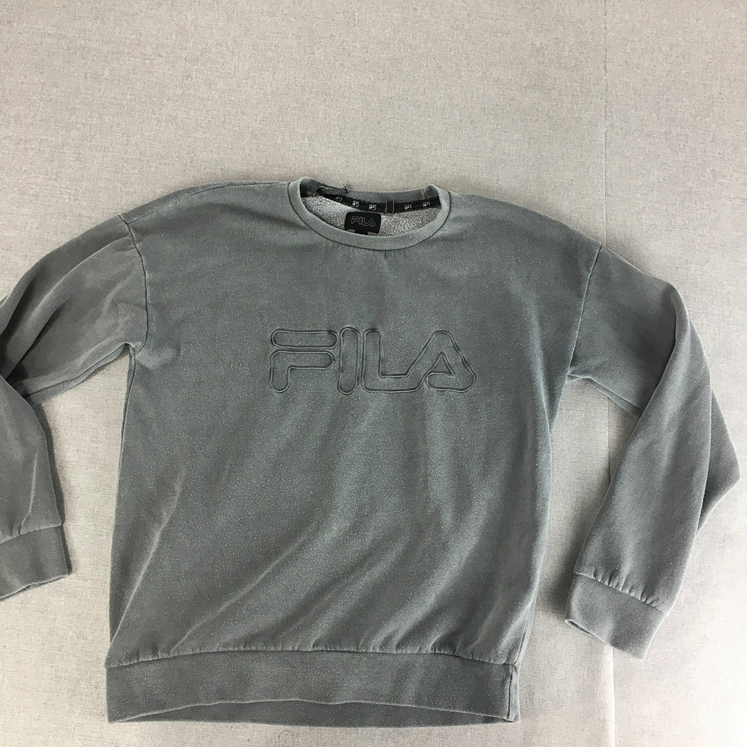 FILA Mens Sweater Size S Grey Big Embroidered Logo Crew Neck Jumper