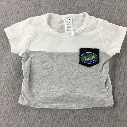 Disney Mickey Mouse Baby T-Shirt Size 9 - 12 Months White Grey Pocket Top