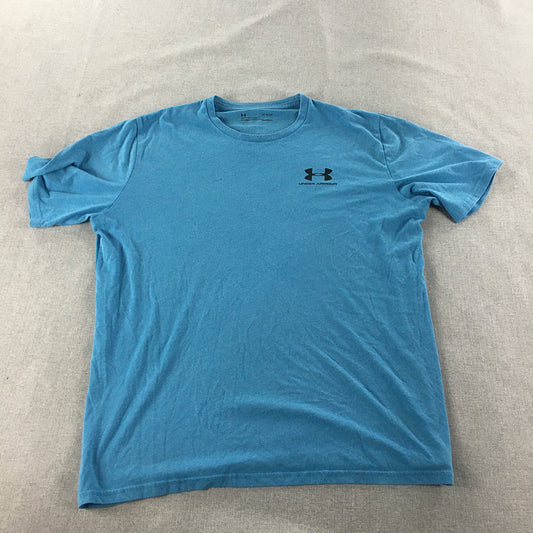 Under Armour Mens T-Shirt Size L Blue Logo Crew Neck Short Sleeve Tee