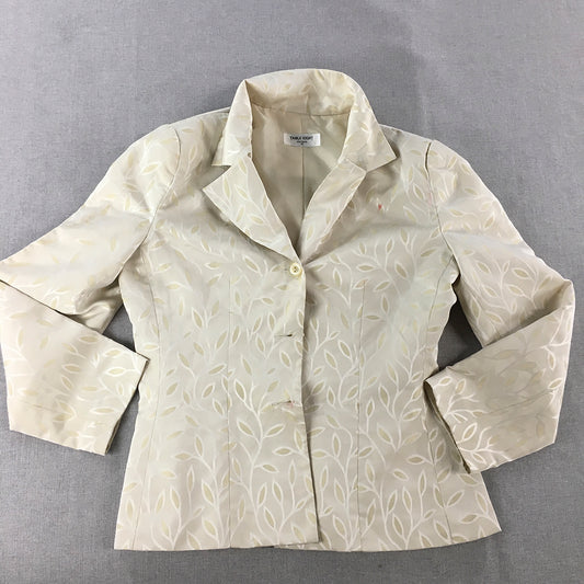 Vintage Table Eight Womens Blazer Jacket Size 12 Cream Beige Floral Button Up