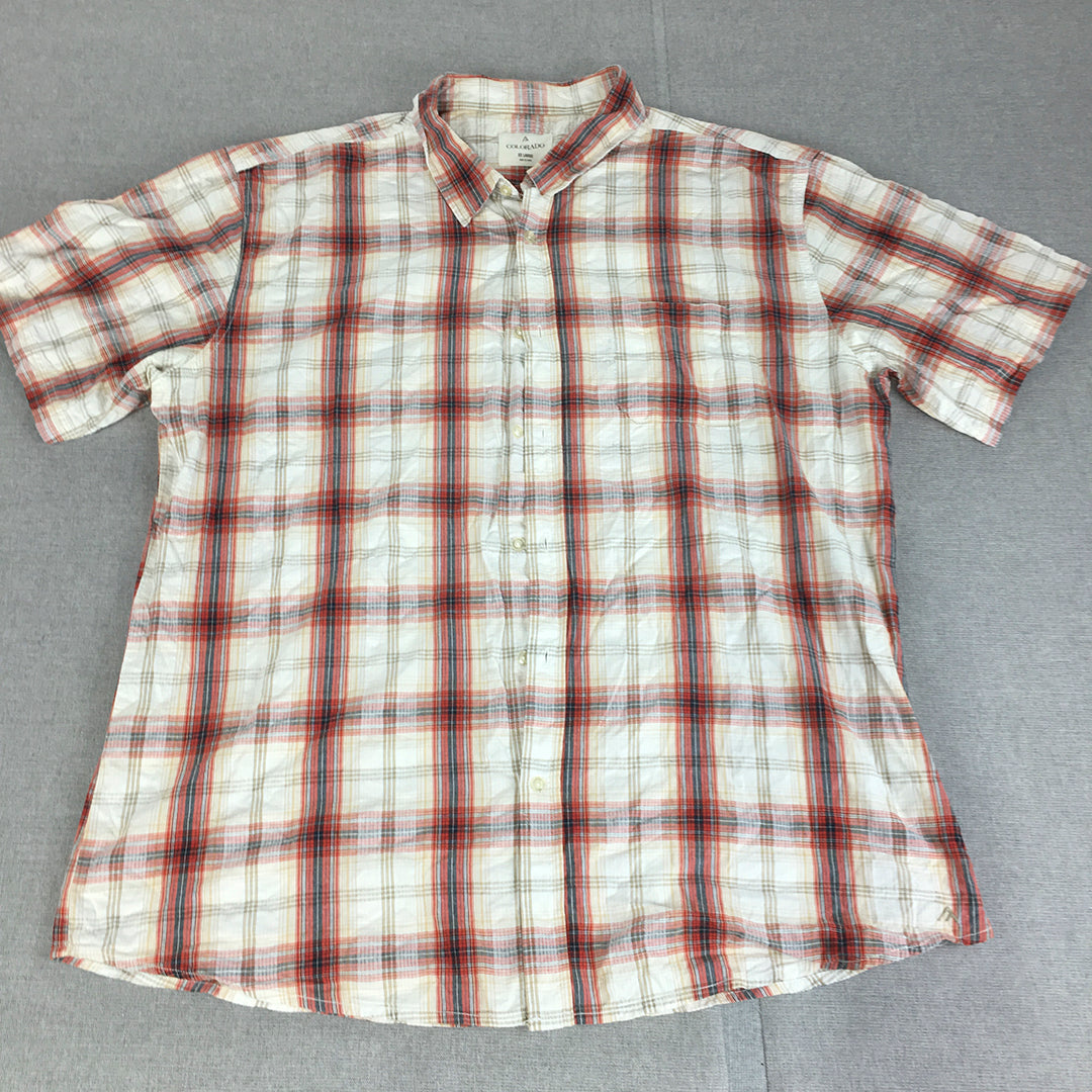 Colorado Mens Shirt Size 2XL White Red Checkered Short Sleeve Button-Up