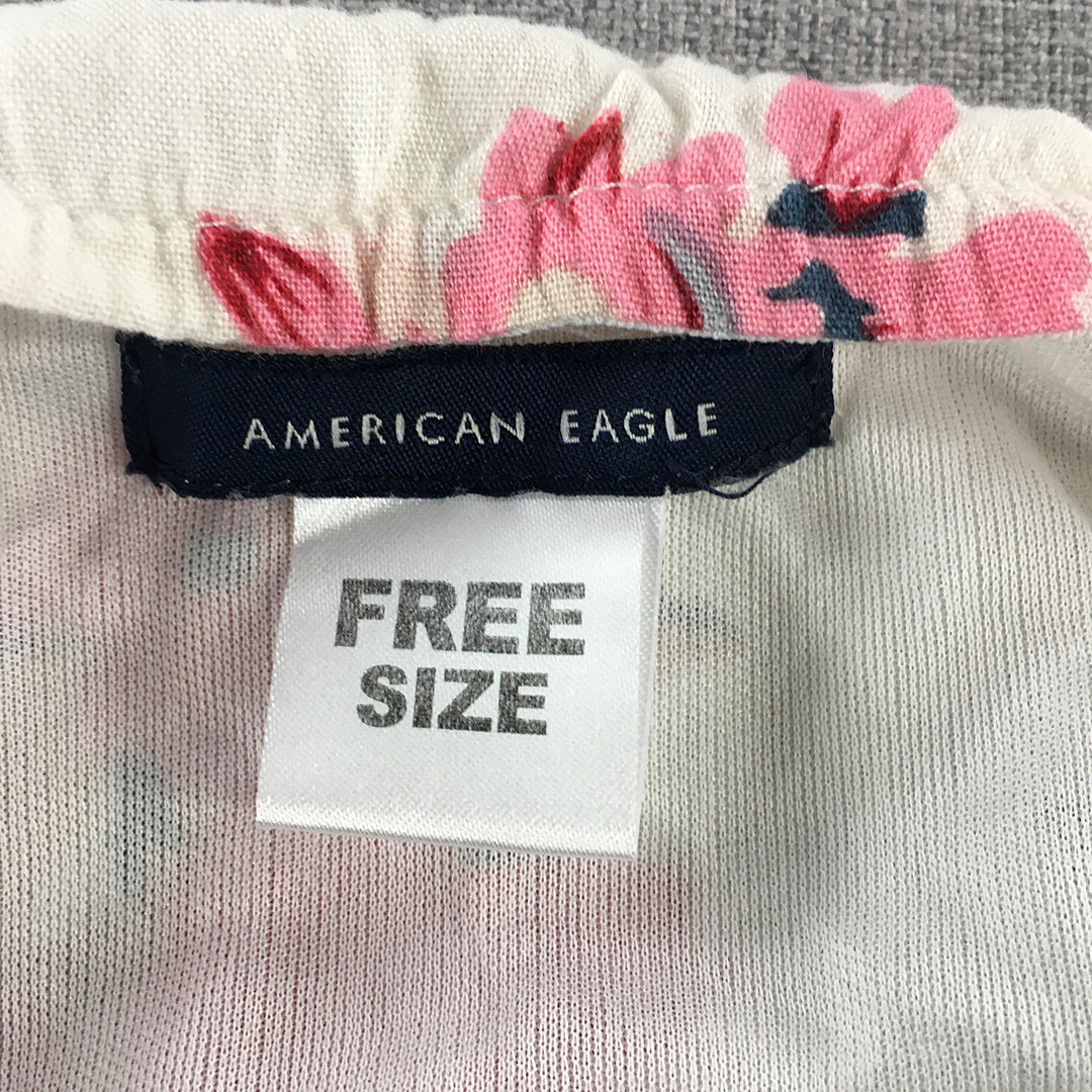 American Eagle Womens Dress Free Size White Pink Long Sleeve