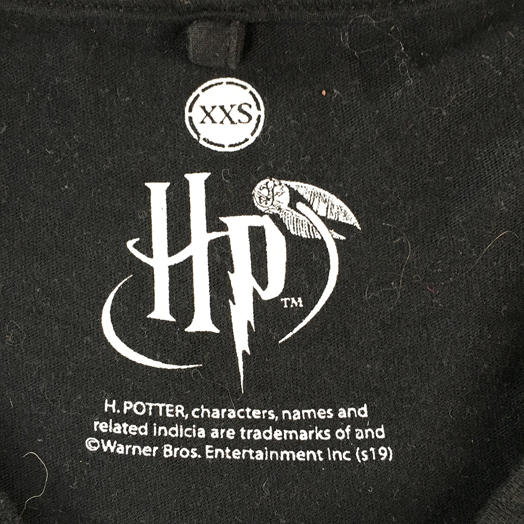 Harry Potter Womens Cropped Top Size XXS Black Hogwarts Logo Short Sleeve