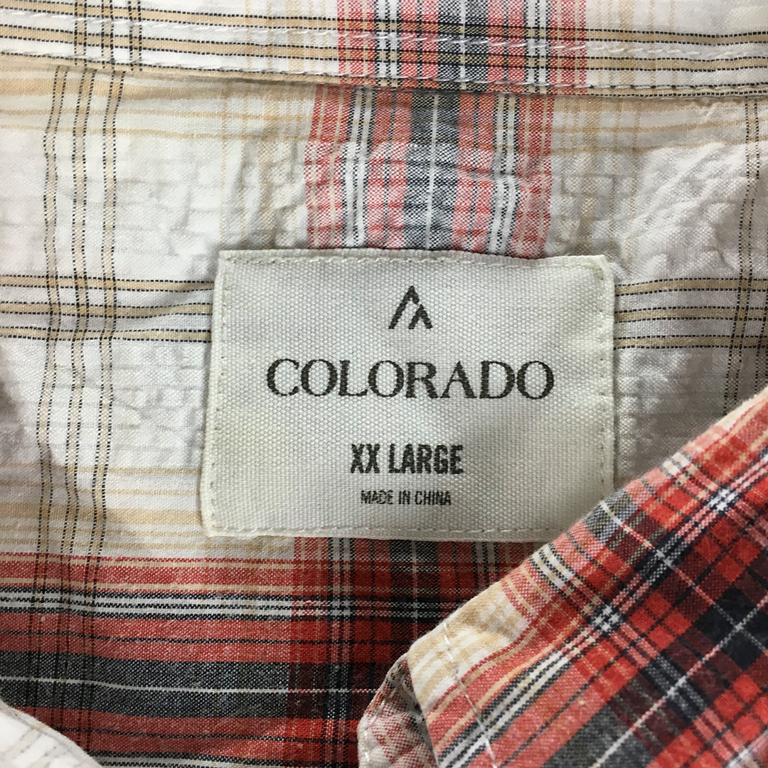 Colorado Mens Shirt Size 2XL White Red Checkered Short Sleeve Button-Up