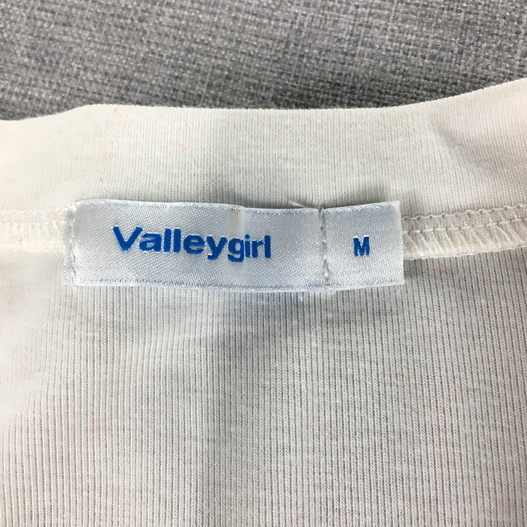 Valleygirl Womens Top Size M White V-Neck Short Sleeve T-Shirt Stretch