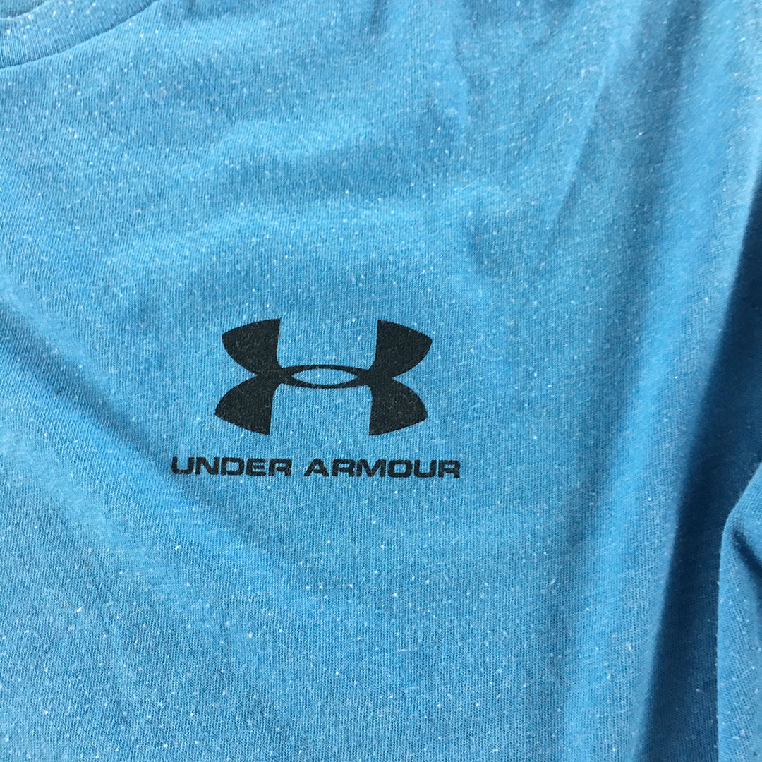 Under Armour Mens T-Shirt Size L Blue Logo Crew Neck Short Sleeve Tee