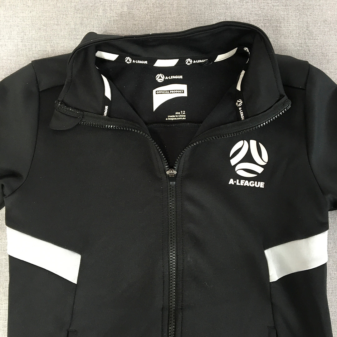 A-League Kids Boys Jacket Size 12 Years Black Zip-Up Football Soccer Pockets