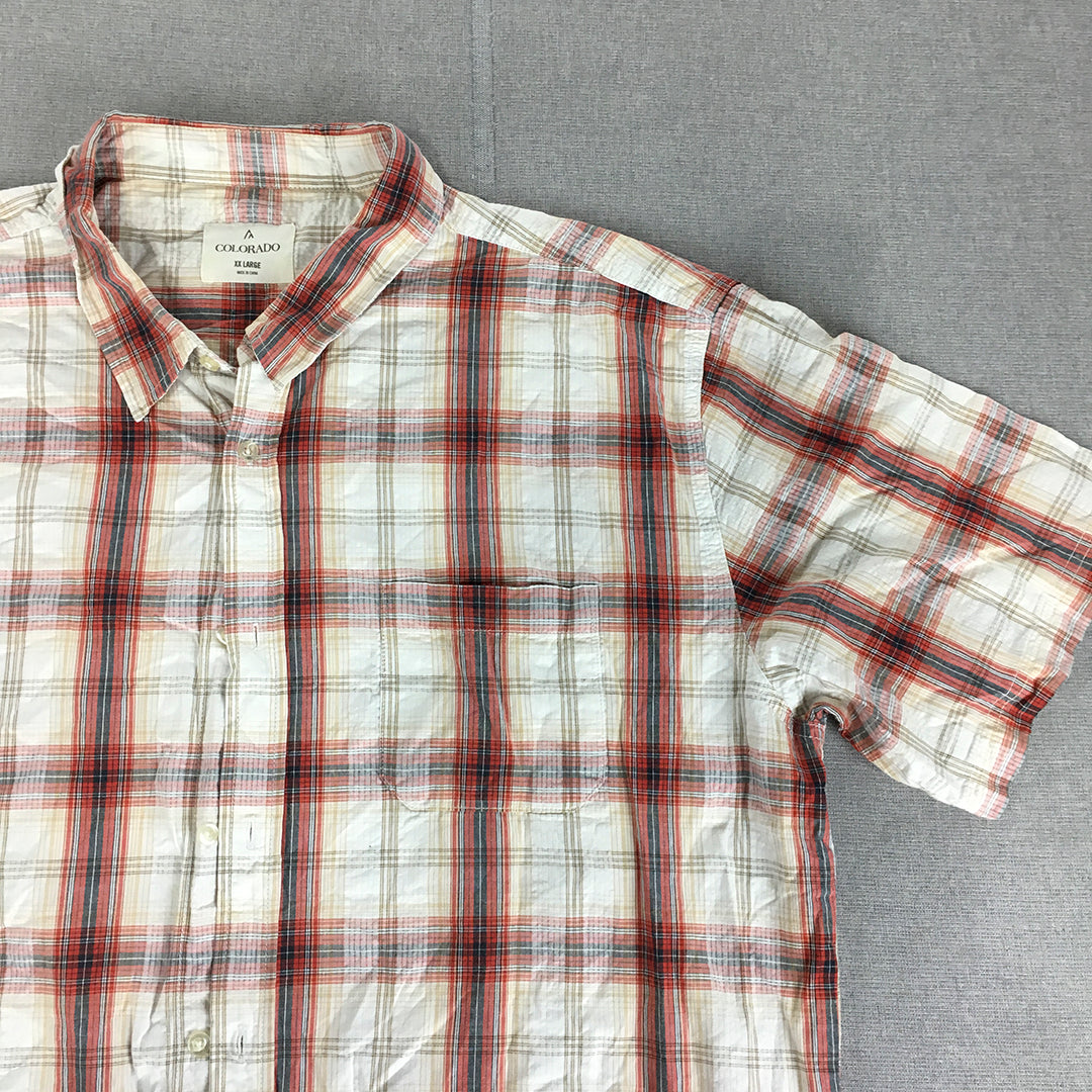 Colorado Mens Shirt Size 2XL White Red Checkered Short Sleeve Button-Up