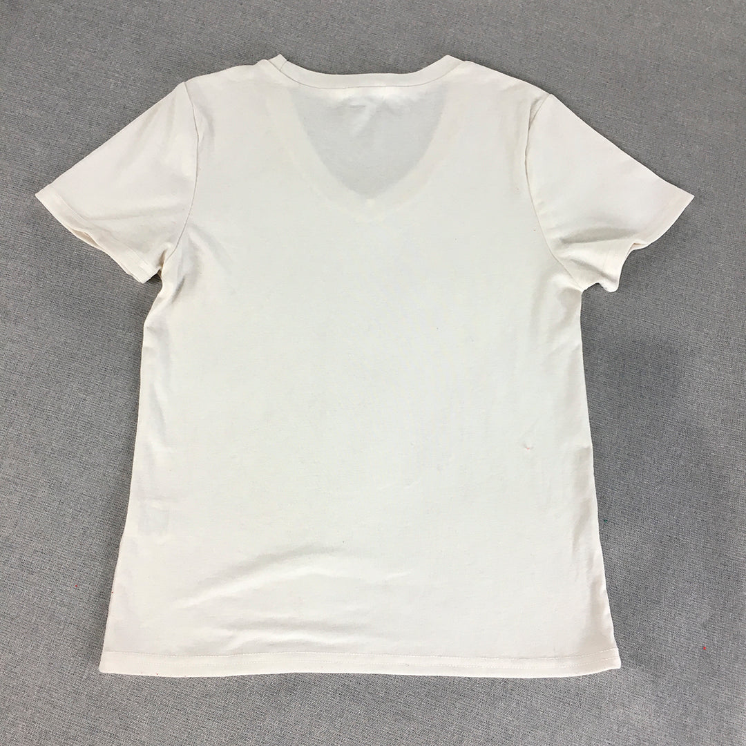 Valleygirl Womens Top Size M White V-Neck Short Sleeve T-Shirt Stretch