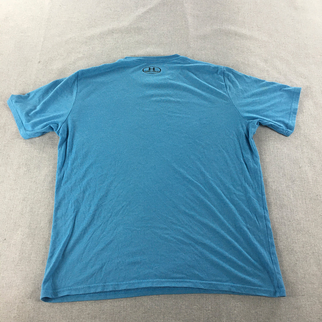 Under Armour Mens T-Shirt Size L Blue Logo Crew Neck Short Sleeve Tee