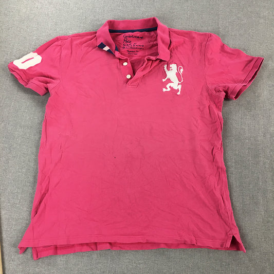 Giordano Mens Polo Shirt Size M Tapered Fit Pink Embroidered Logo Collared Rugby