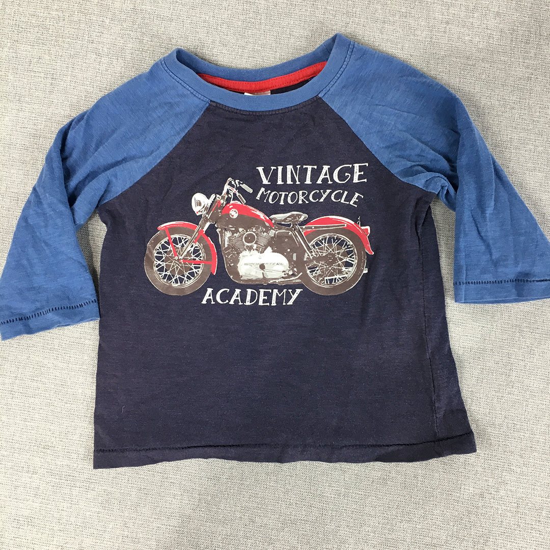 Dymples Baby Boys Shirt Size 1 Blue Motorcycle Bike Long Sleeve Top