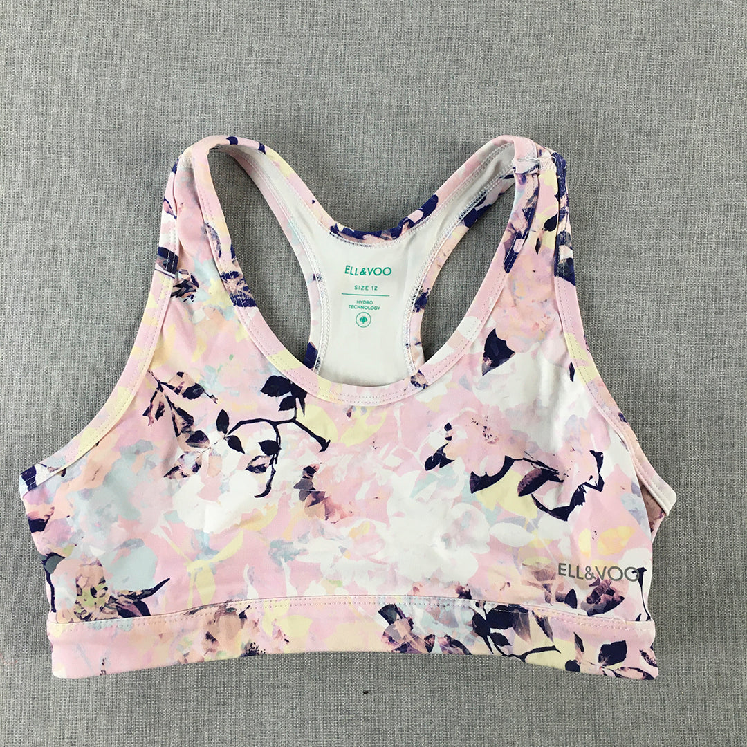 Ell & Voo Womens Sports Bra Size 12 Pink Floral Cropped Top