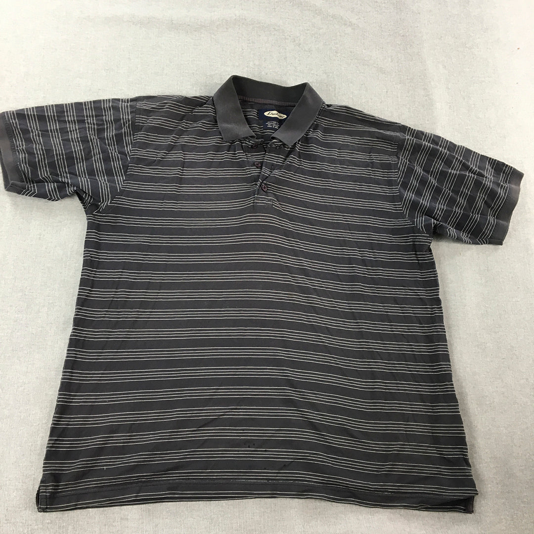 Duchamp Mens Polo Shirt Size L Blue Striped Short Sleeve Collared Rugby