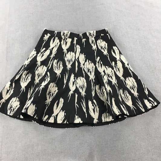 Cue In The City Womens A-Line Skirt Size 10 Black White Floral