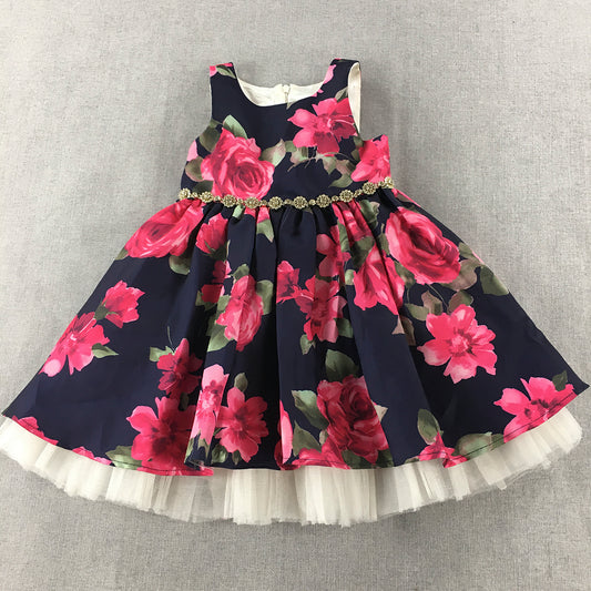 Couture Princess Kids Girls Dress Size 4 Toddler Blue Pink Floral Sleeveless