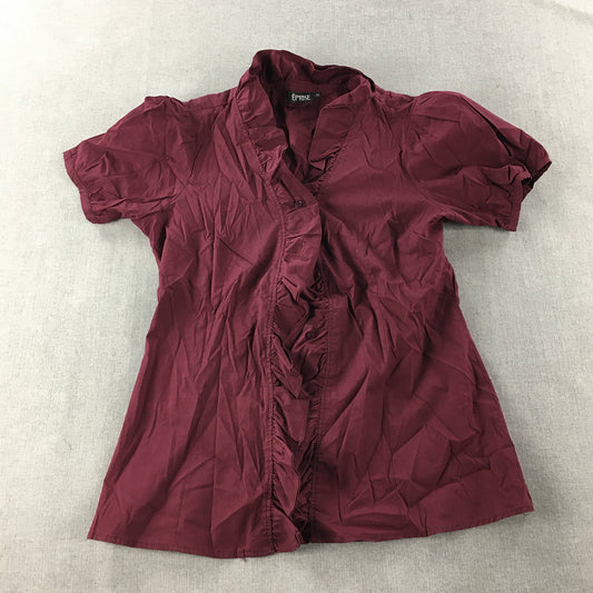 Eprise Womens Top Size M Maroon Red Short Sleeve Slim Fit Button-Up Shirt