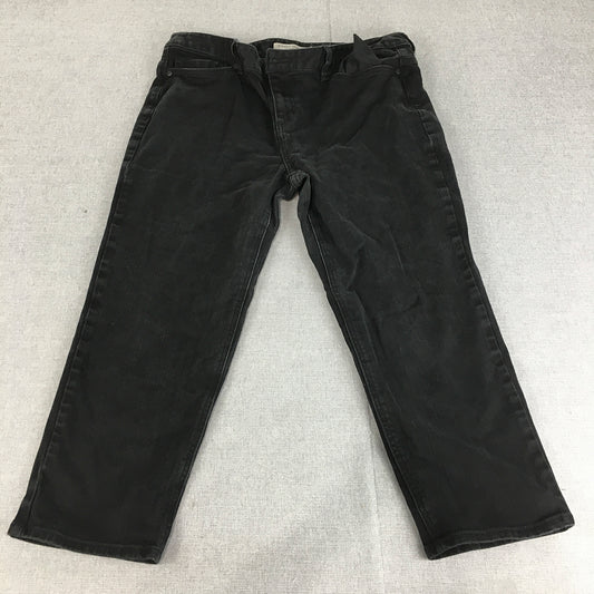 Sportscraft Womens Jeans Size 15 (W32) Black Cropped Ankle Length Straight Denim