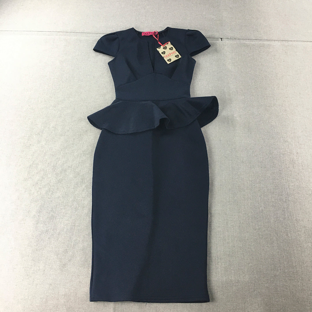 NEW Boohoo Womens Pencil Dress Size 4 Navy Blue Stretch Fabric Midi