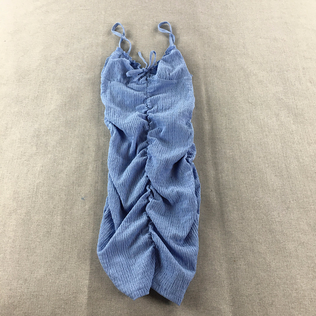 H&M Womens Ruched Bodycon Mini Dress Size S Blue Spaghetti Strap