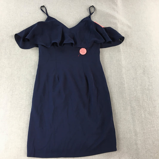 NEW Chi Chi London Womens Mini Dress Size 10 Navy Blue Pleated Spaghetti Strap