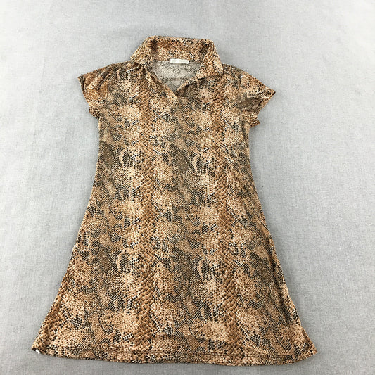 Tightrope Womens Shirt Dress Size 12 Brown Snakeskin Pattern Collared Stretch