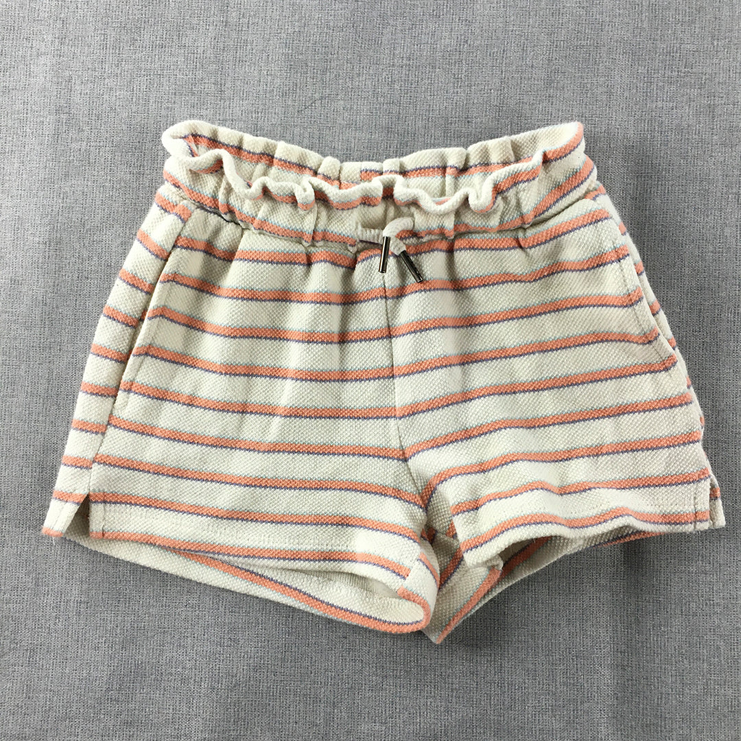 Eve Girl Shorts Size 5 White Orange Striped Elastic Waist