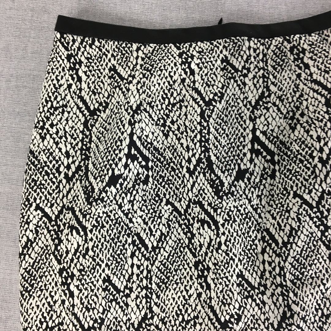 Veronika Maine Womens Midi Skirt Size 8 White Black Snakeskin Pattern Straight