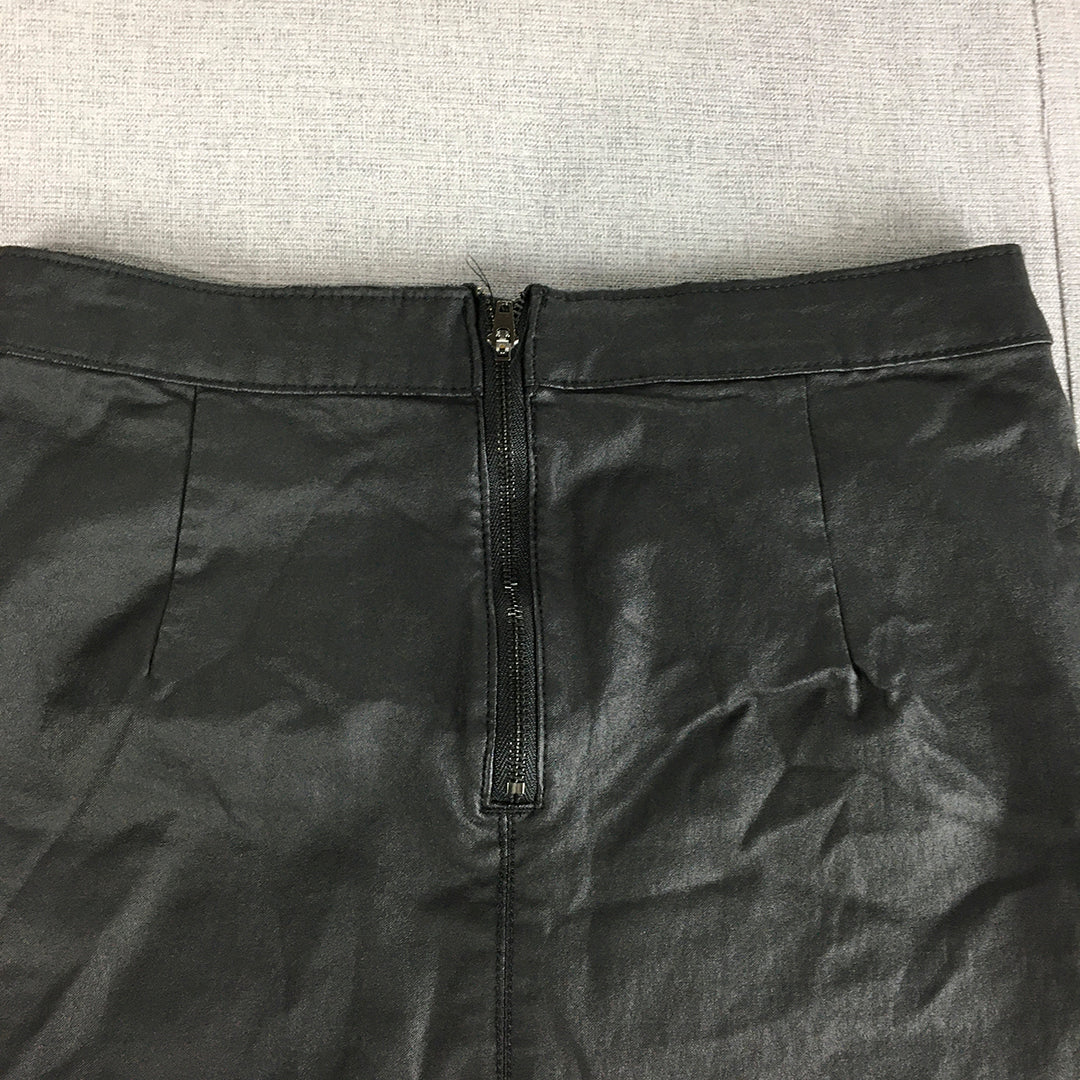 Caroline Morgan Womens Waxed Denim Skirt Size 8 Black A-Line Mini