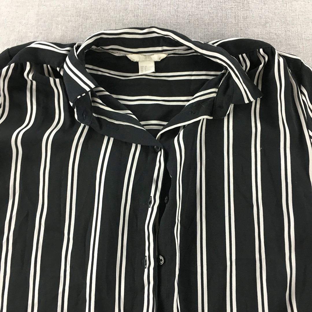 H&M Womens Shirt Size 2 Black Striped Long Sleeve Button-Up