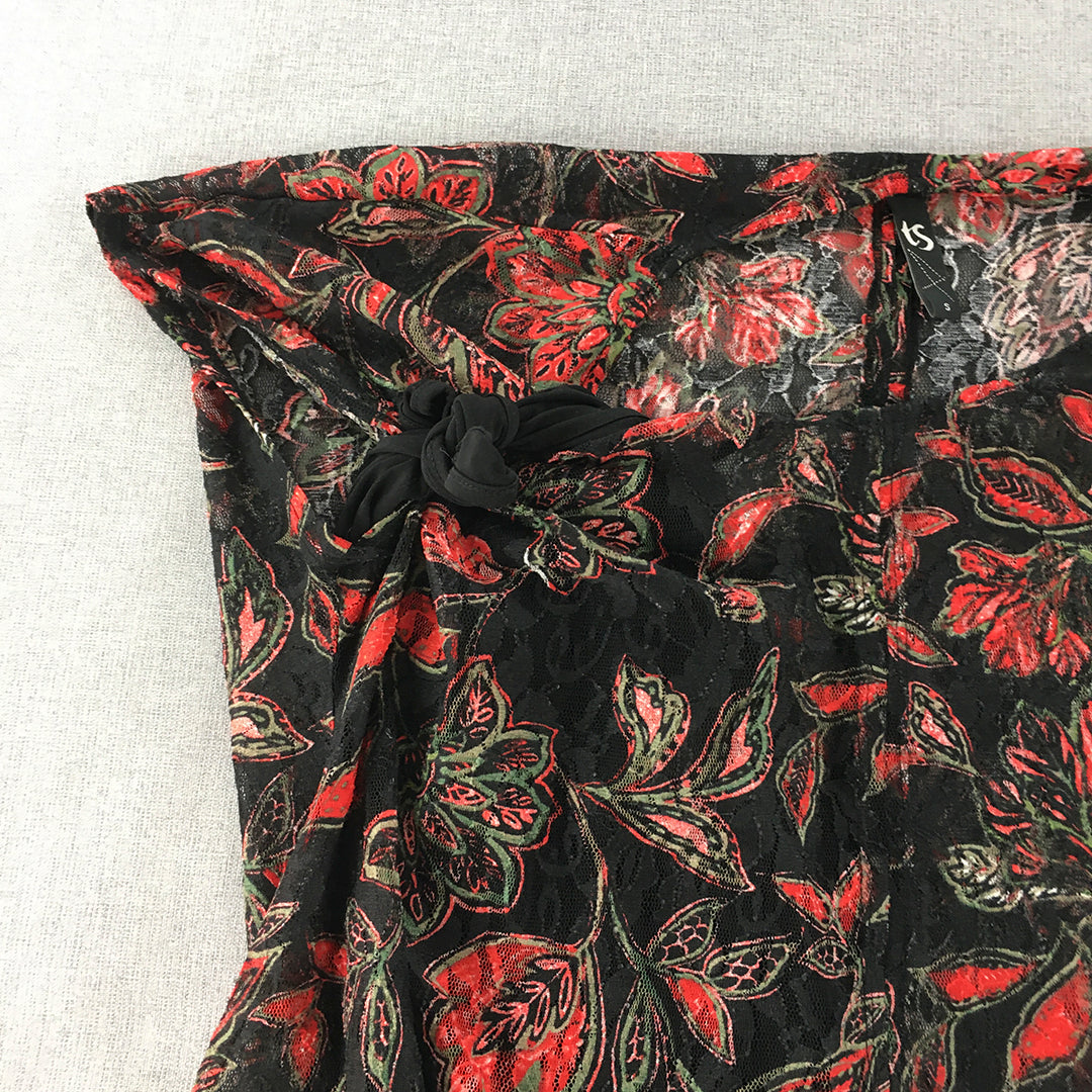 Taking Shape Womens Mini Dress Size S Black Red Floral Asymmetrical Hem