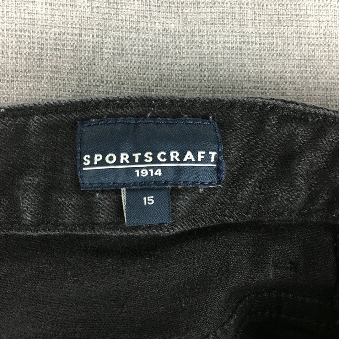 Sportscraft Womens Jeans Size 15 (W32) Black Cropped Ankle Length Straight Denim