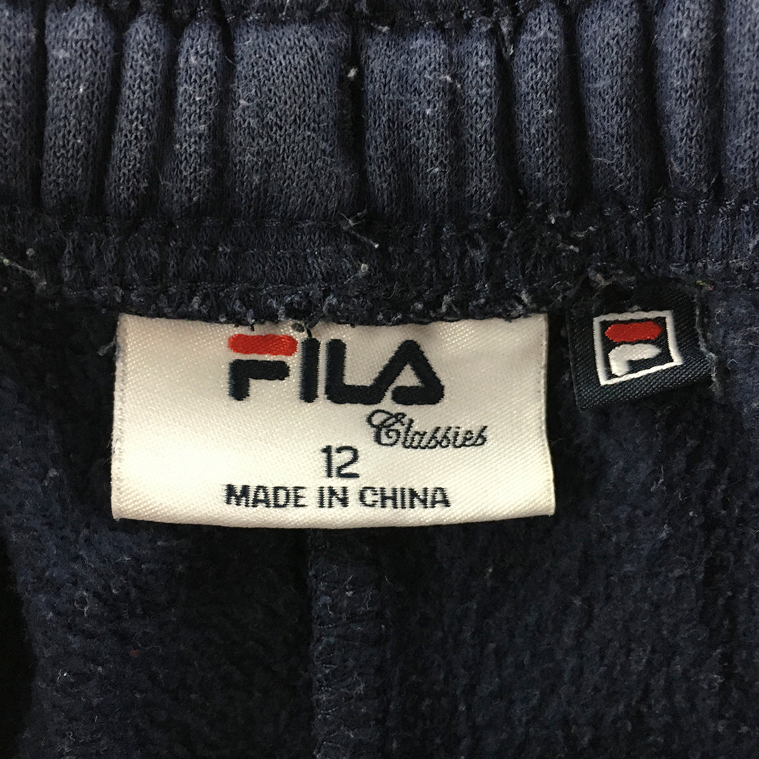 FILA Kids Boys Tracksuit Pants Size 12 Navy Blue Logo Jogger Side Pockets