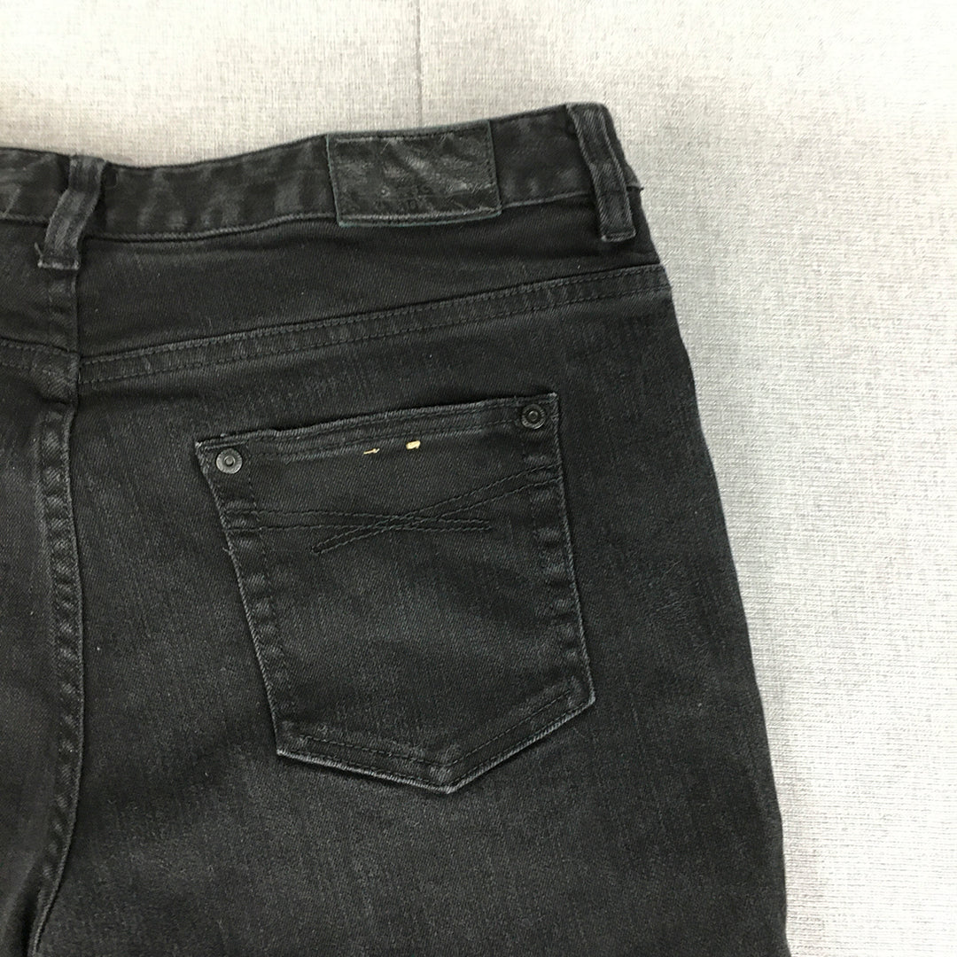 Sportscraft Womens Jeans Size 15 (W32) Black Cropped Ankle Length Straight Denim