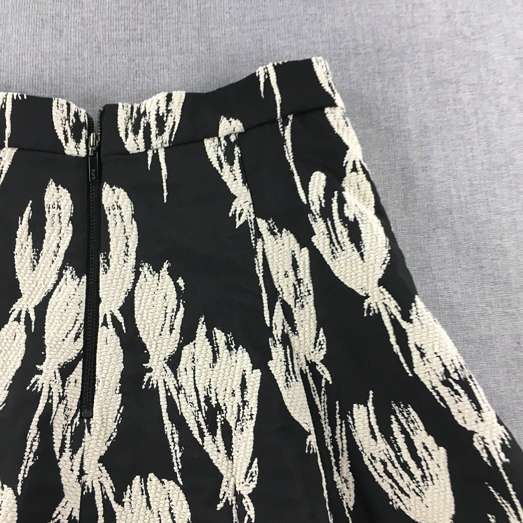 Cue In The City Womens A-Line Skirt Size 10 Black White Floral