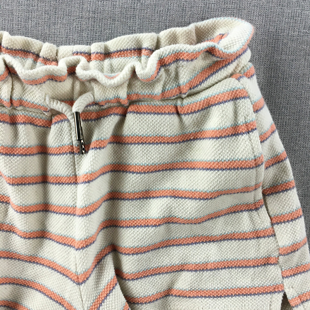 Eve Girl Shorts Size 5 White Orange Striped Elastic Waist