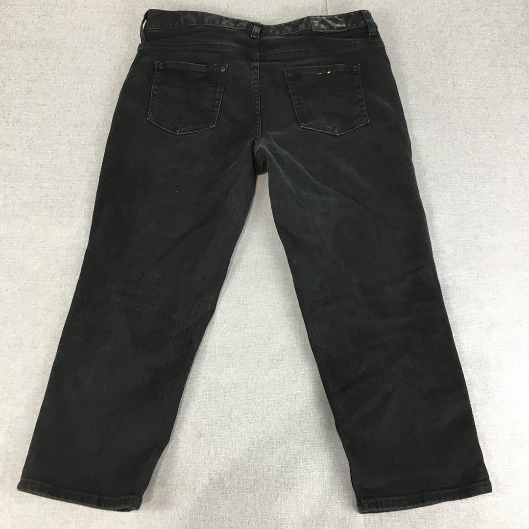 Sportscraft Womens Jeans Size 15 (W32) Black Cropped Ankle Length Straight Denim