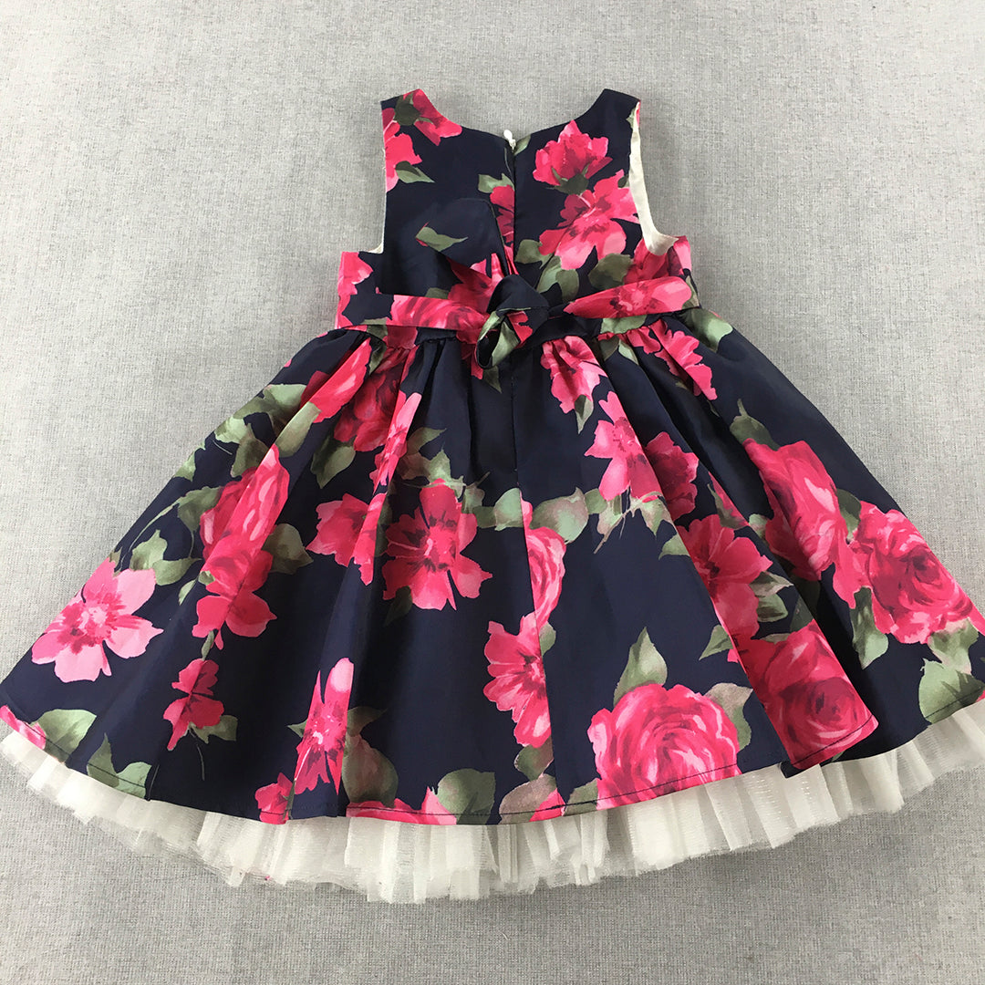 Couture Princess Kids Girls Dress Size 4 Toddler Blue Pink Floral Sleeveless