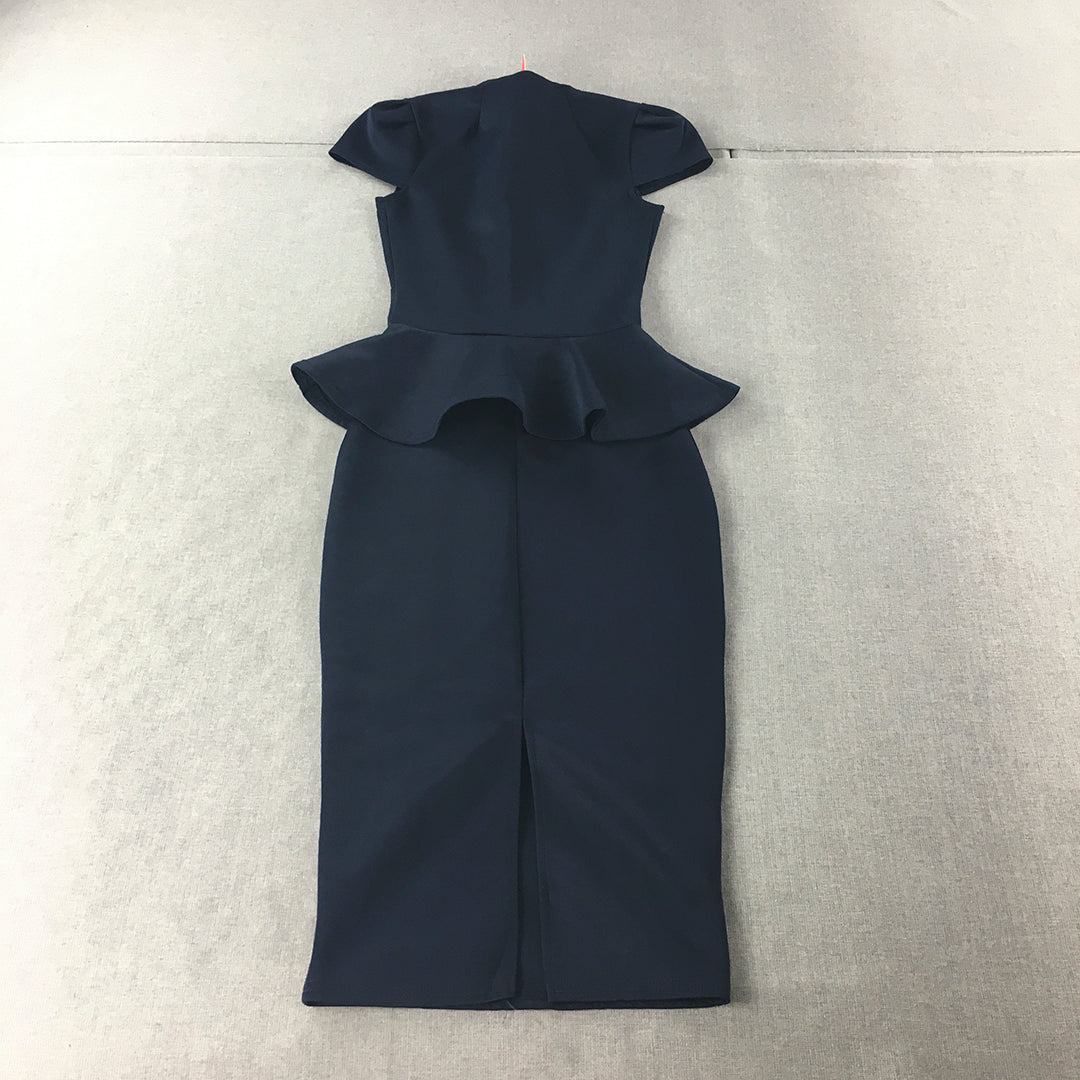 NEW Boohoo Womens Pencil Dress Size 4 Navy Blue Stretch Fabric Midi