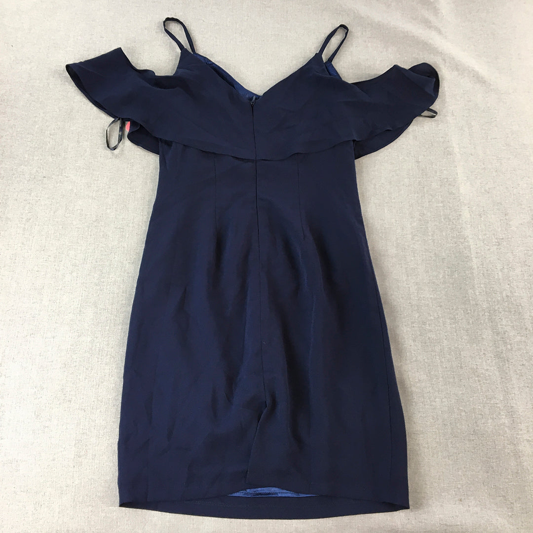 NEW Chi Chi London Womens Mini Dress Size 10 Navy Blue Pleated Spaghetti Strap