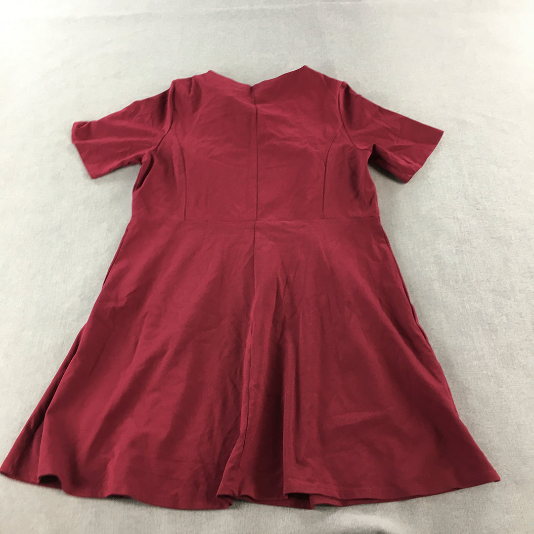 New Look Inspire Womens Mini Dress Size 18 Red Pleated Short Sleeve